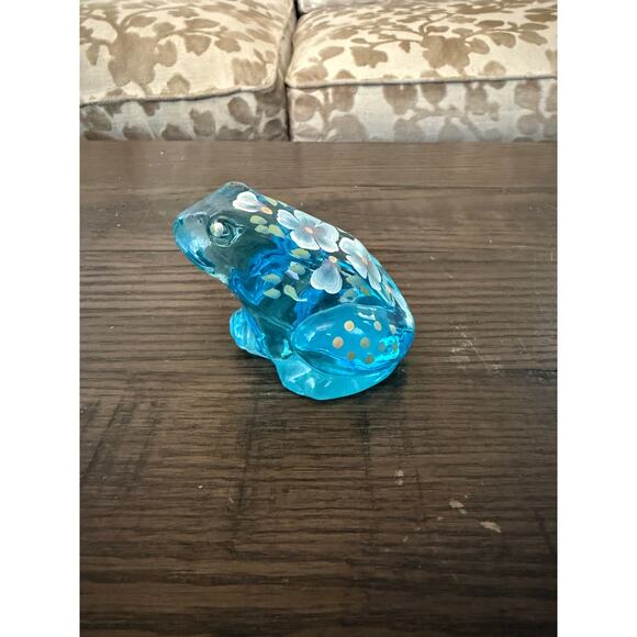 Vintage Fenton Blue Glass Frog w/Hand-Painted Flowers-Signed D. Wright - Picture 3 of 8